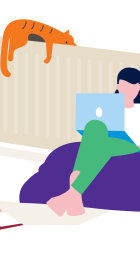 Thuis relaxen met laptop tegen verwarming