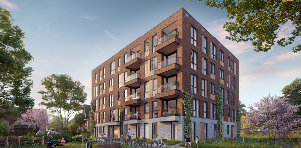 Artist impressie van de 28 huurwoningen in KIEM in Pijnacker