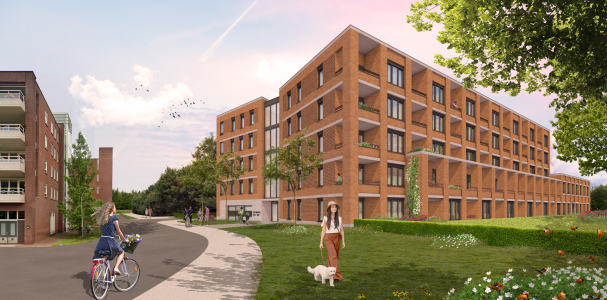 Tekening van het woongebouw Hart van Nootdorp