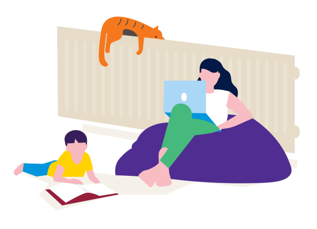 Thuis relaxen met laptop tegen verwarming