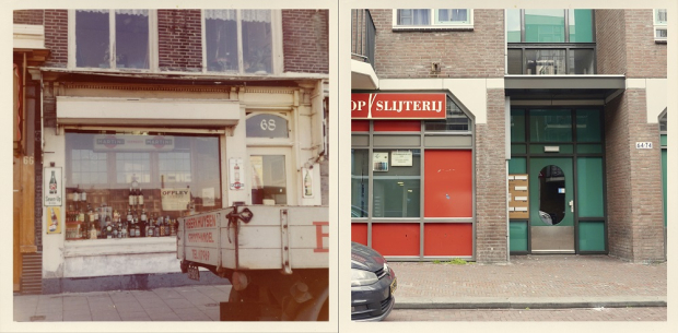 Links de winkel van Berkhuysen, rechts zoals het nu is