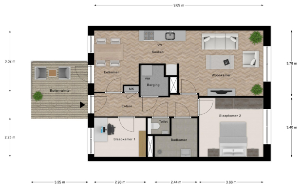 Betje Wolffstraat woningplattegrond met het voorbeeld van een inrichting