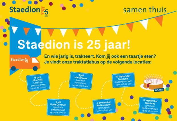 poster met daarop de data en locaties van de traktatiebus
