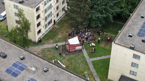 De binnentuin van de Middenstede van bovenaf gezien