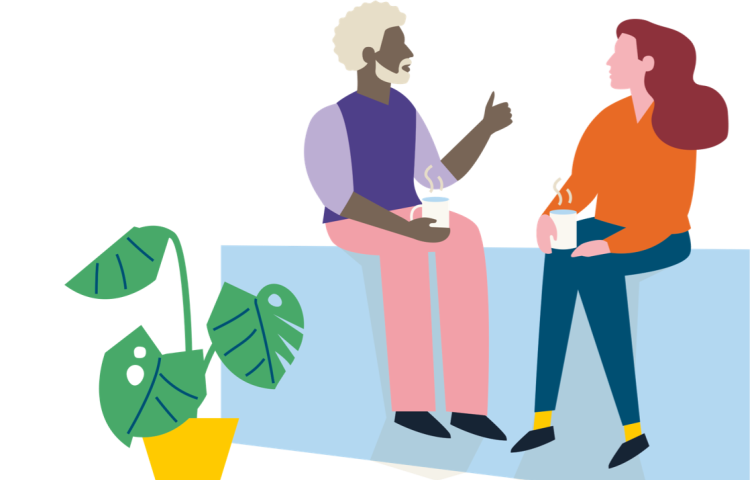 Twee bewoners drinken samen koffie