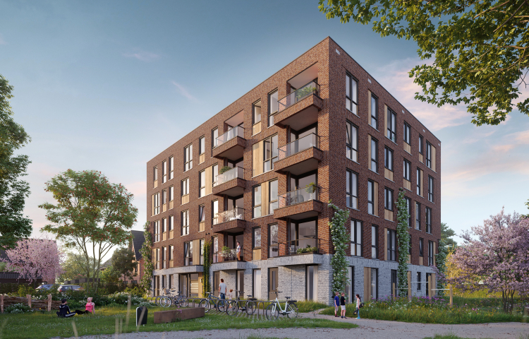 Artist impressie van de 28 huurwoningen in KIEM in Pijnacker