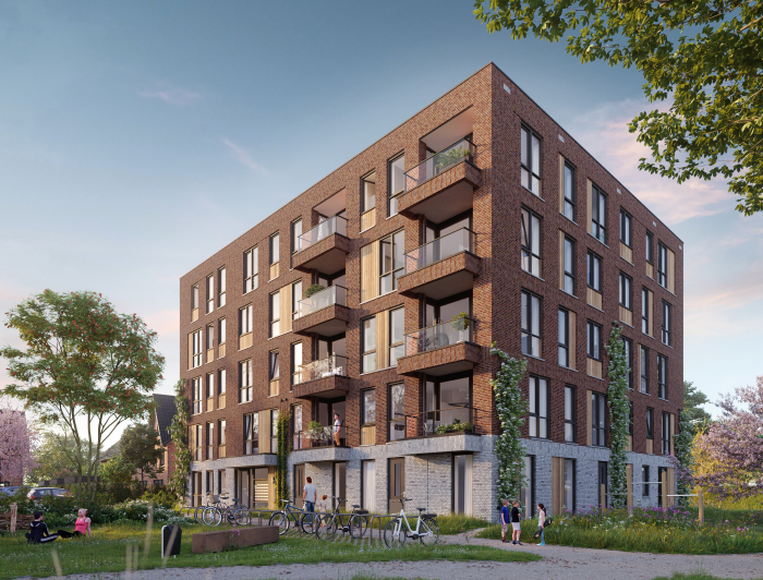 Artist impressie van de 28 huurwoningen in KIEM in Pijnacker
